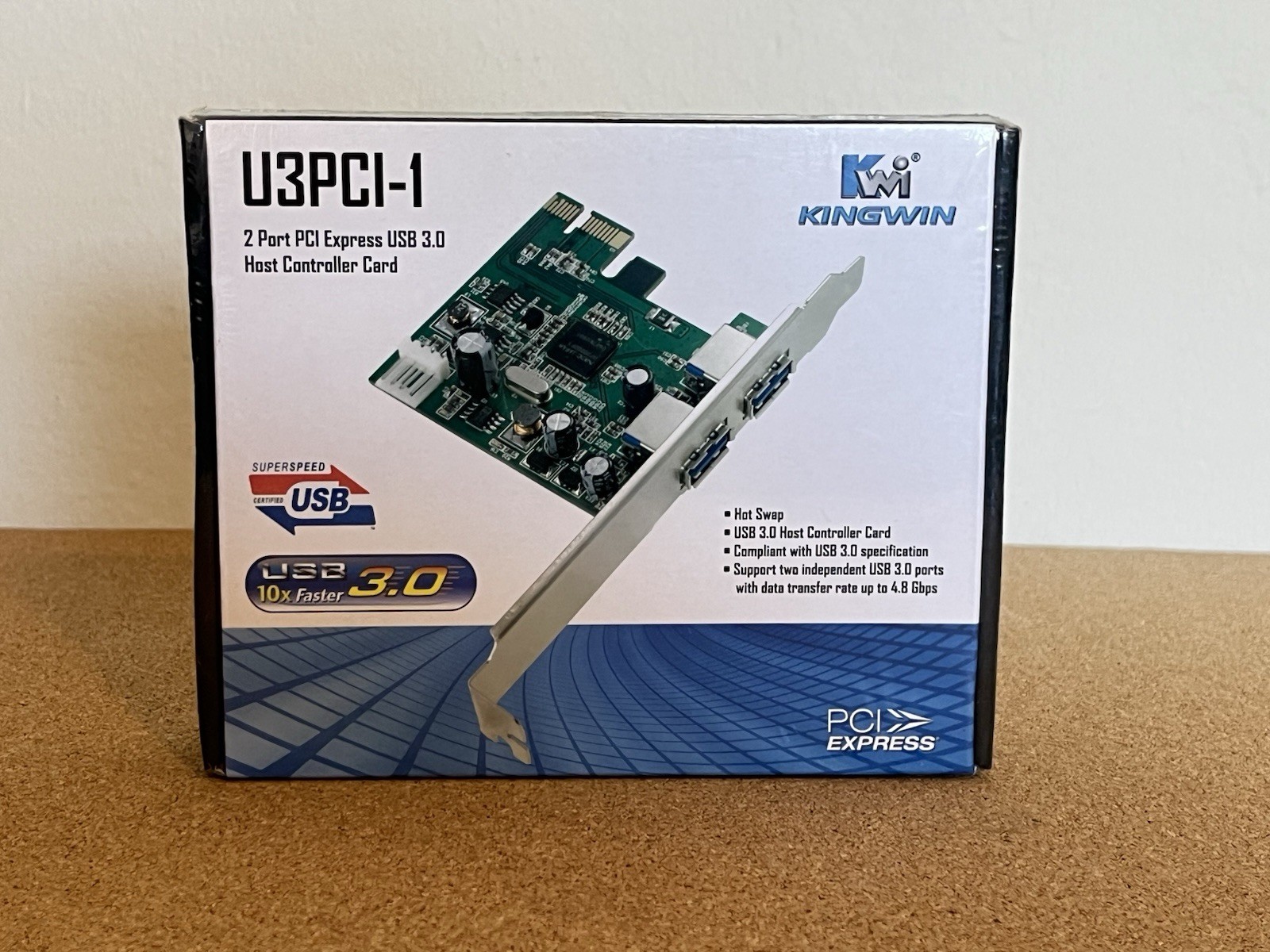U3PCI-1 2 Port PCI Express USB 3.0 Host Controller Card Kingwin New Hot Swap