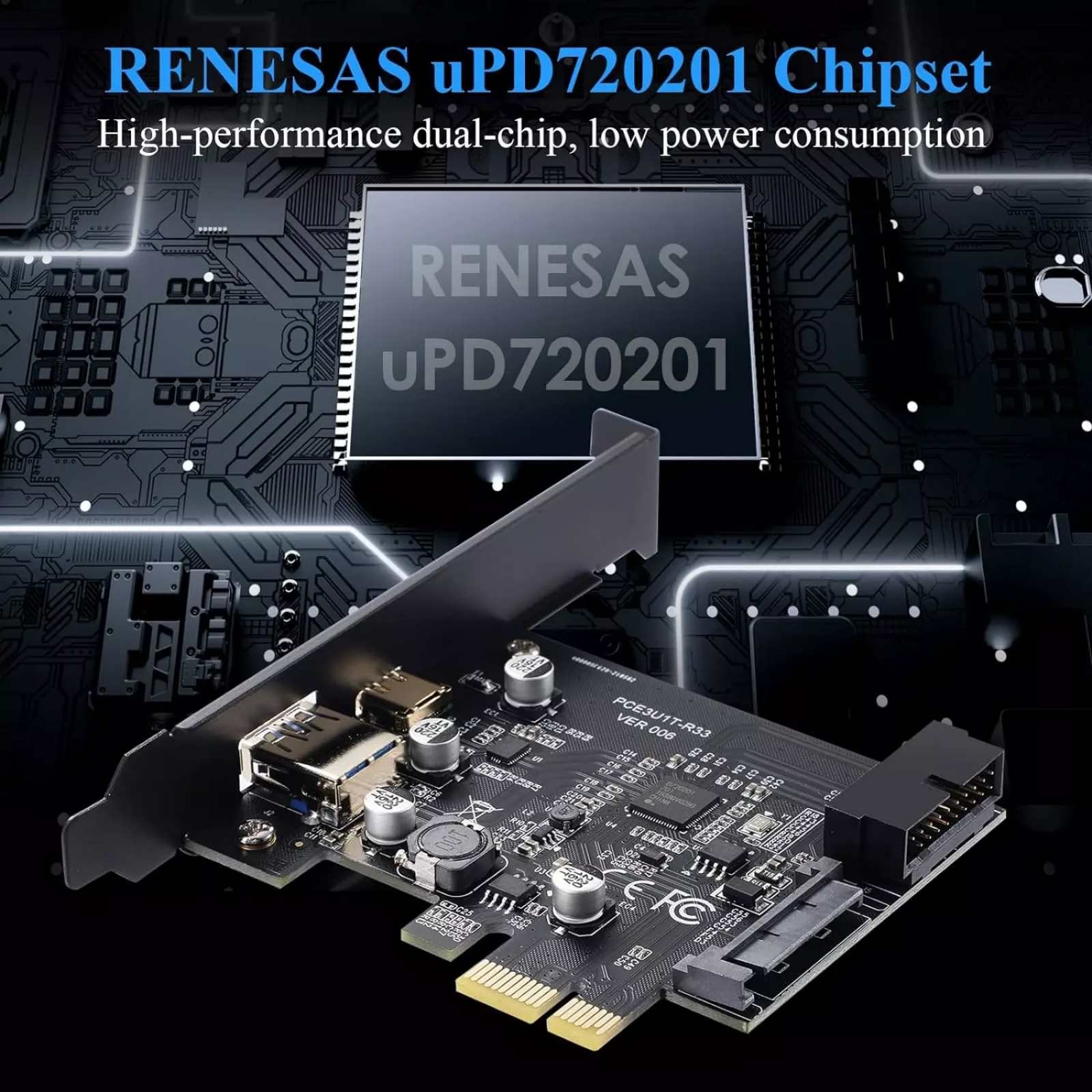 PCI-E 1X to USB 3.2 Gen1 5Gbps 2 Ports Type C Type A Expansion Card With 19PIN