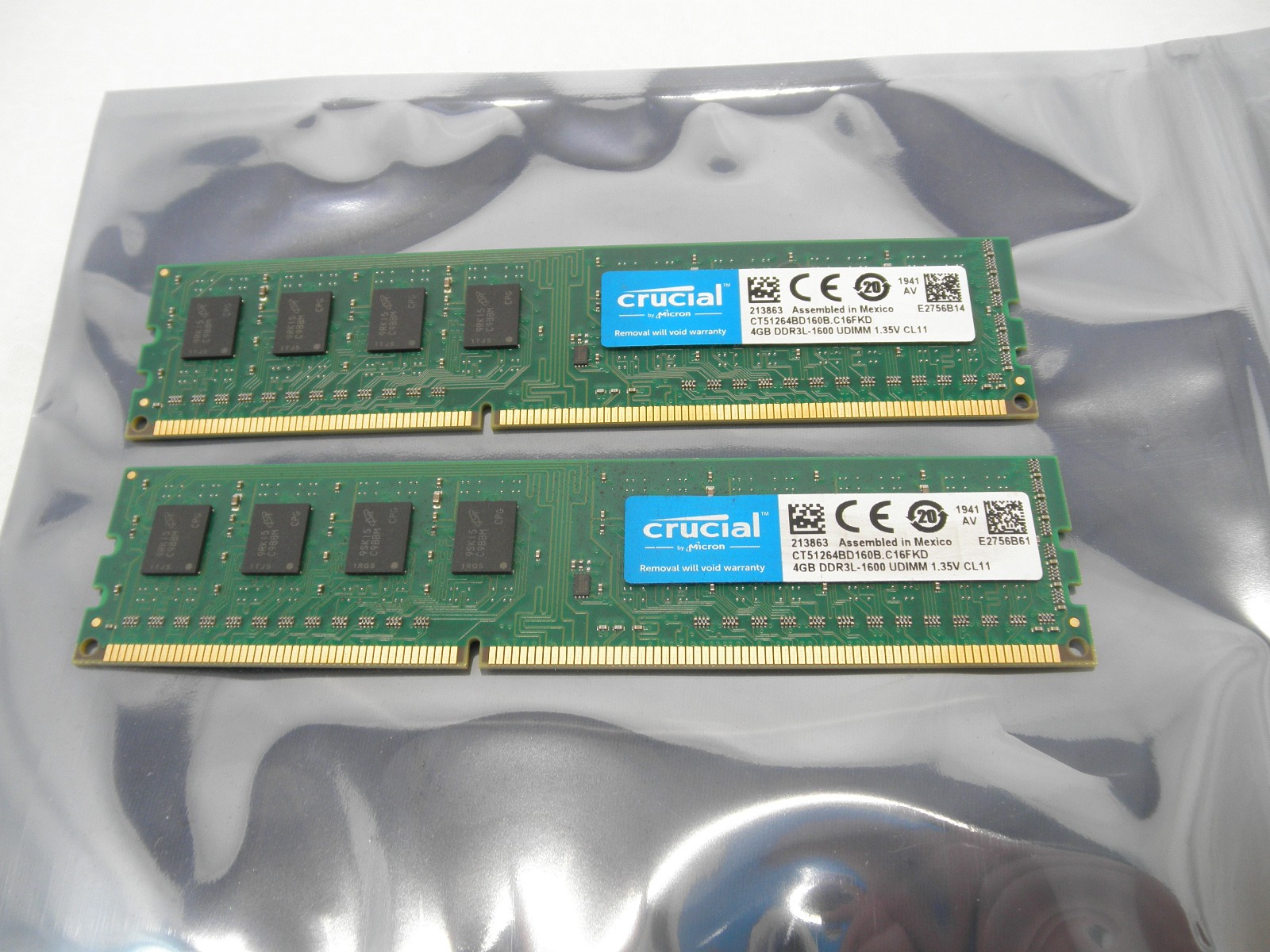 Crucial (2x) 4GB DDR3L-1600 UDIMM 1600Mhz RAM CT51264BD160B.C16FKD /C16FM