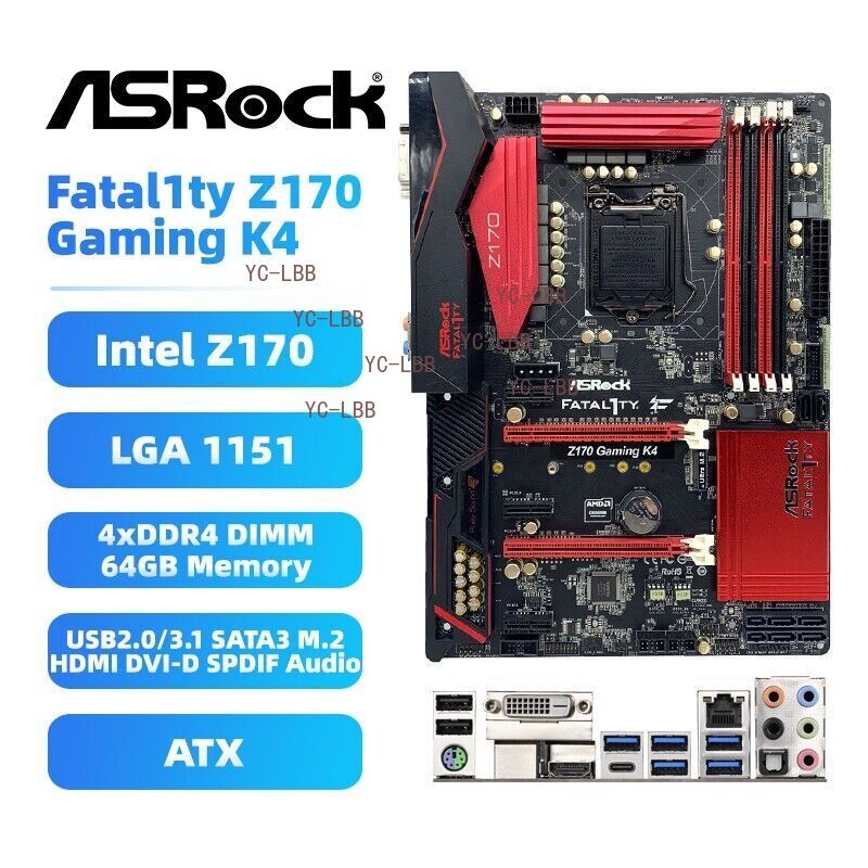 ASRock LGA1151 Motherboard Fatal1ty Z170 Gaming K4 Intel Z170 DDR4 for 6/7th CPU