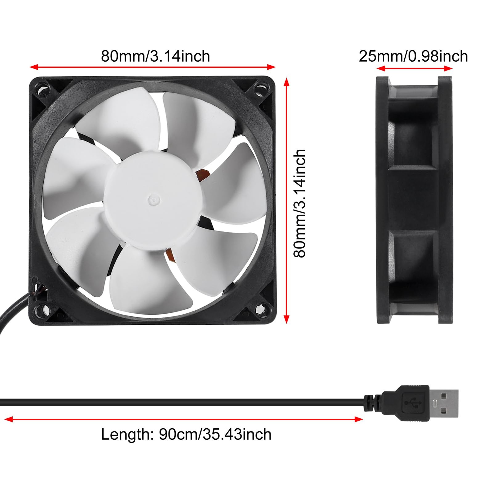 2PCS 80mm 8cm LED Blue Computer Case Cooling Fan 80x80x25mm 5V USB