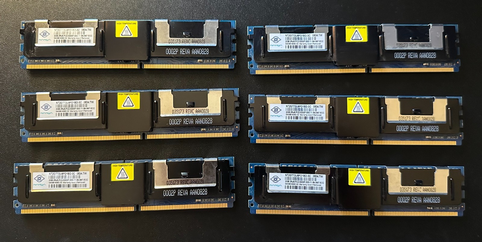 Nanya 12GB (6x2GB) PC2-5300F DDR2-667 ECC FB-DIMM Server RAM NT2GT72U8PD1BD-3C
