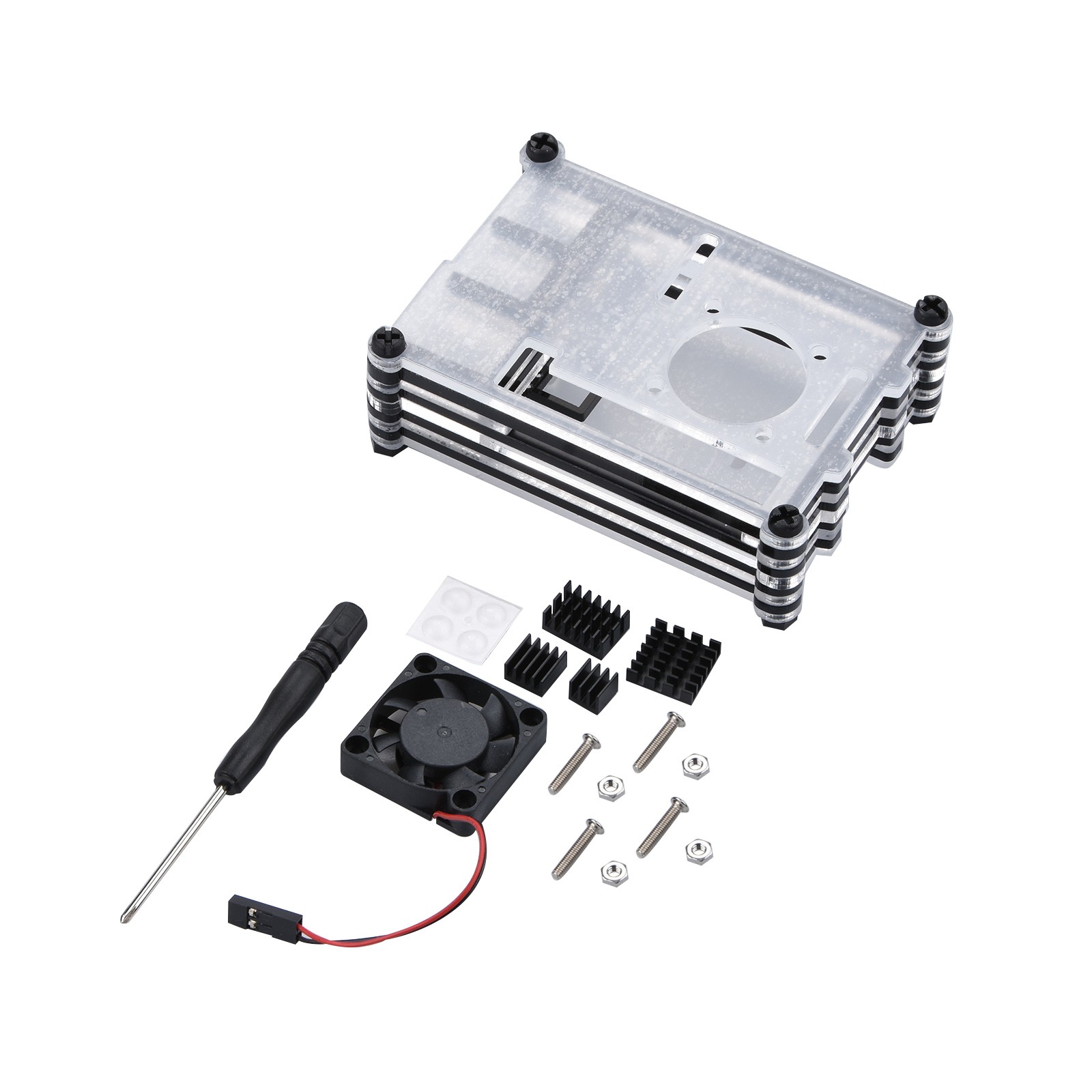 9 Layers Acrylic Case Clear Shell w/ Cooling Fan/Heatsink For Raspberry Pi 4B