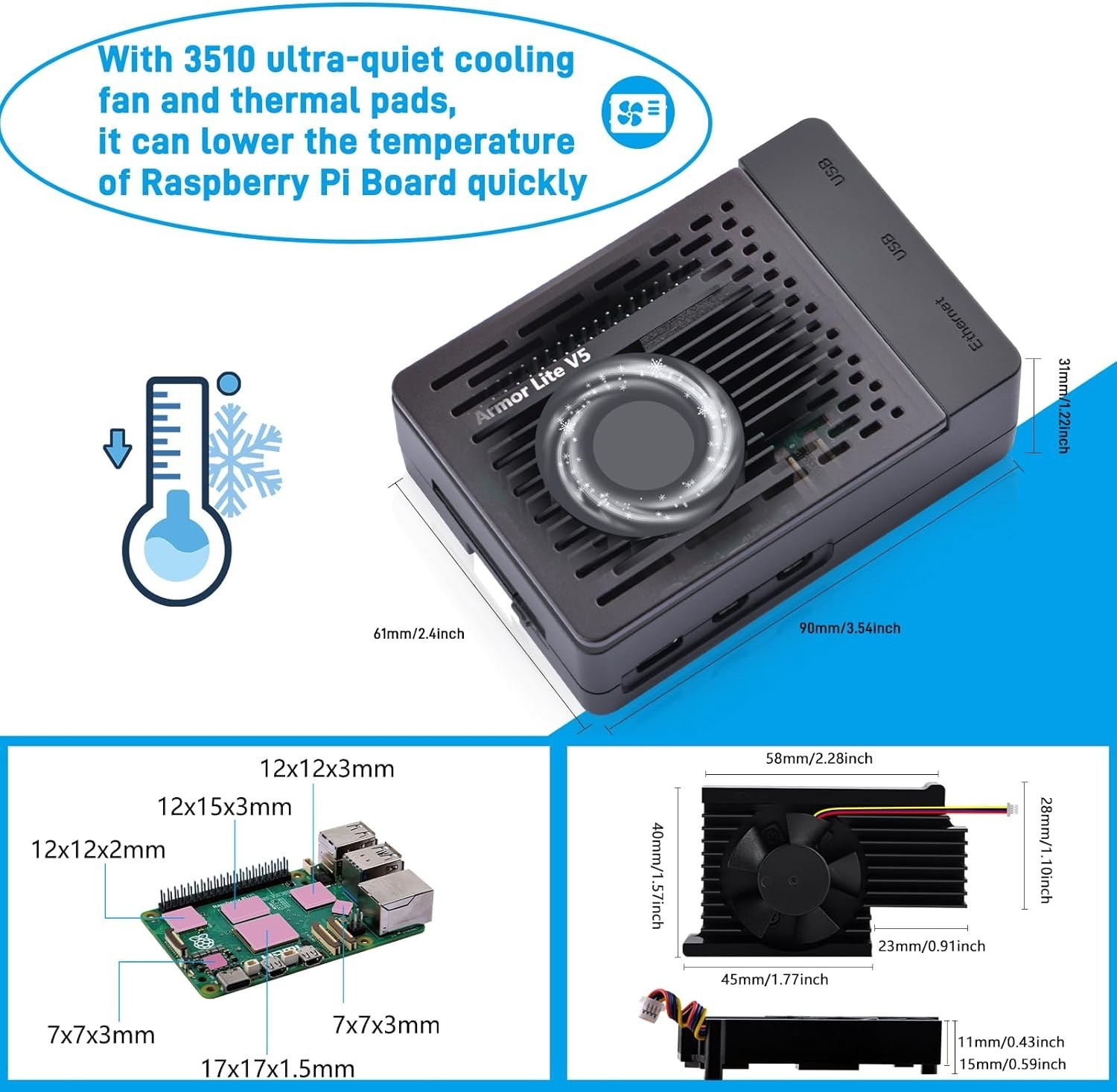 Raspberry Pi 5 Case with Heatsink & Fan – Active Cooling, Black