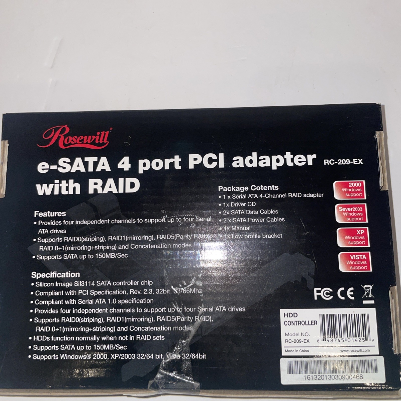 Rosewill e-SATA 4 port PCI adapter with RAID 1.5G Sata eSata Support