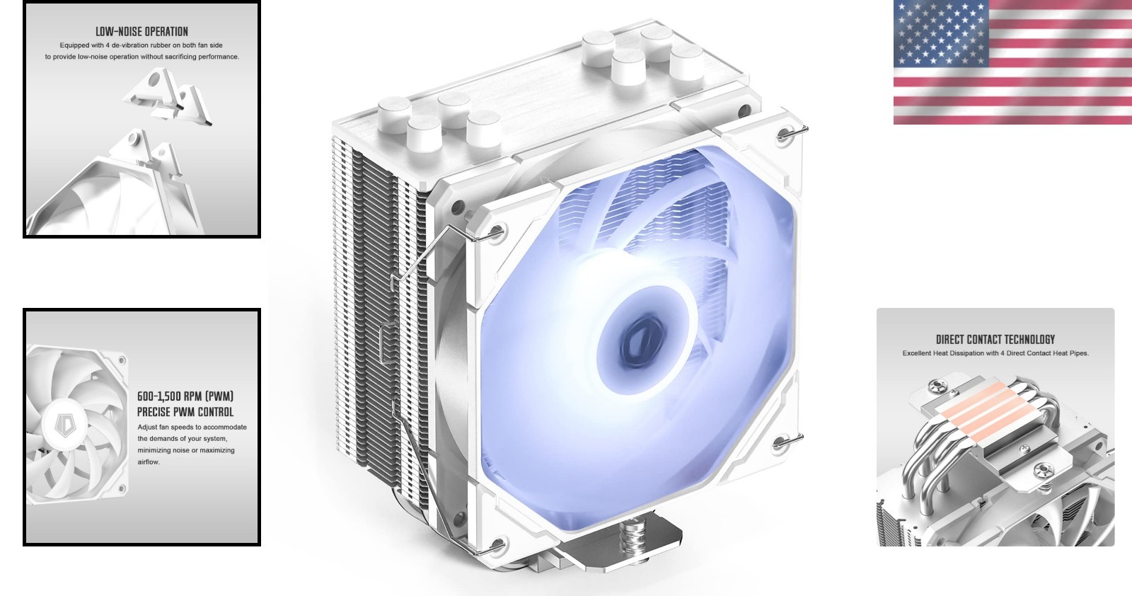 Compact CPU Air Cooler with 4 Heatpipes for Intel/AMD – 28.9dB Noise