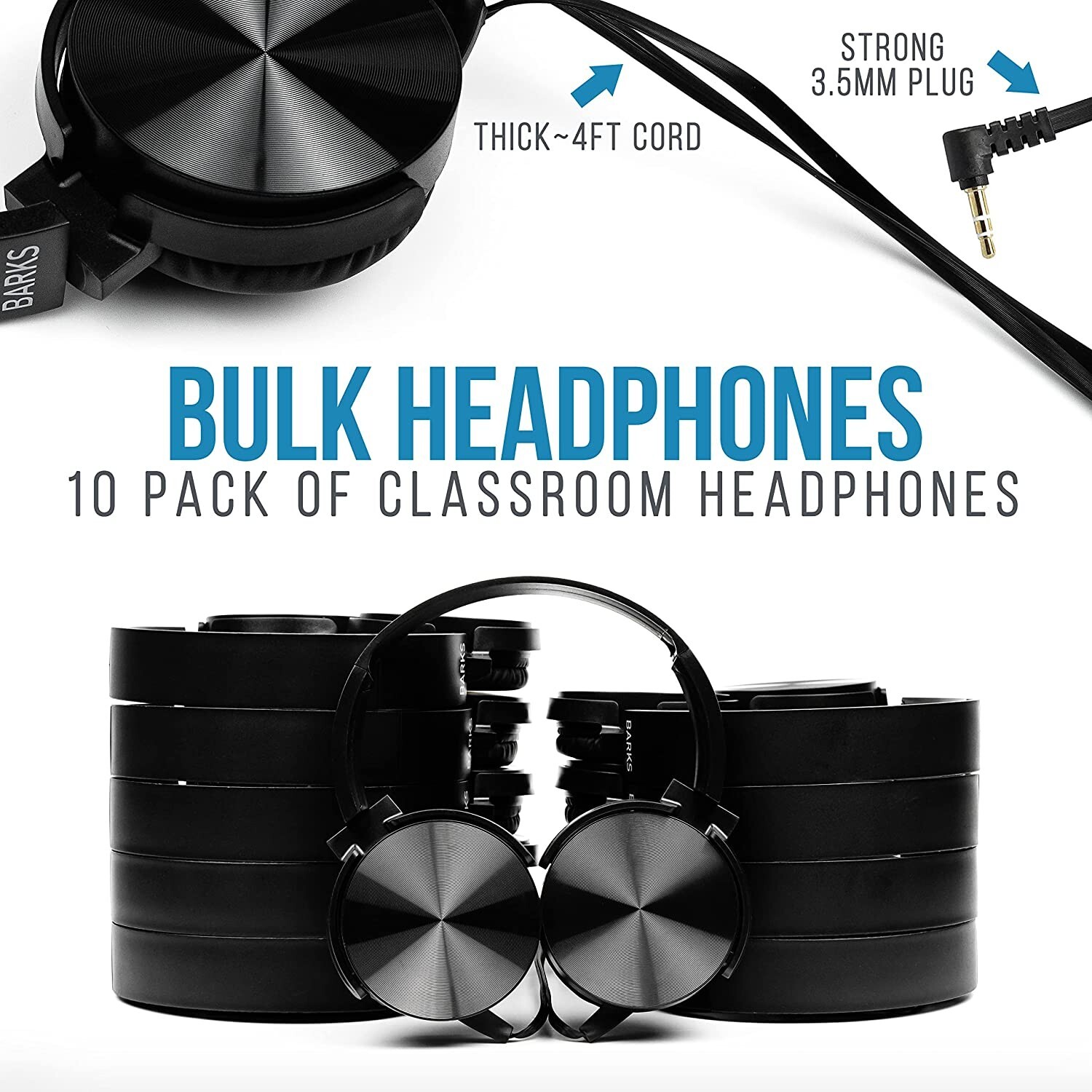 ✅ Bulk Classroom Headphones (10 Pack) – On-Ear Premium Student Bulk Headphones