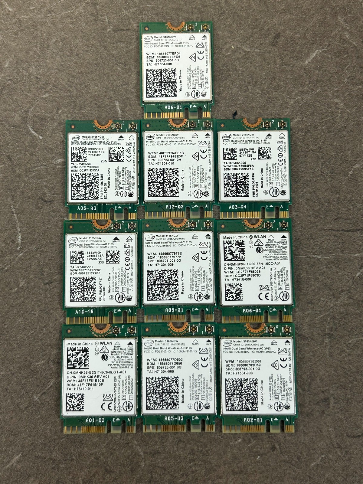 LOT OF 10) Intel WIFI Cards Model: 3165NGW Wireless Internet / Bluetooth 4.2 #95