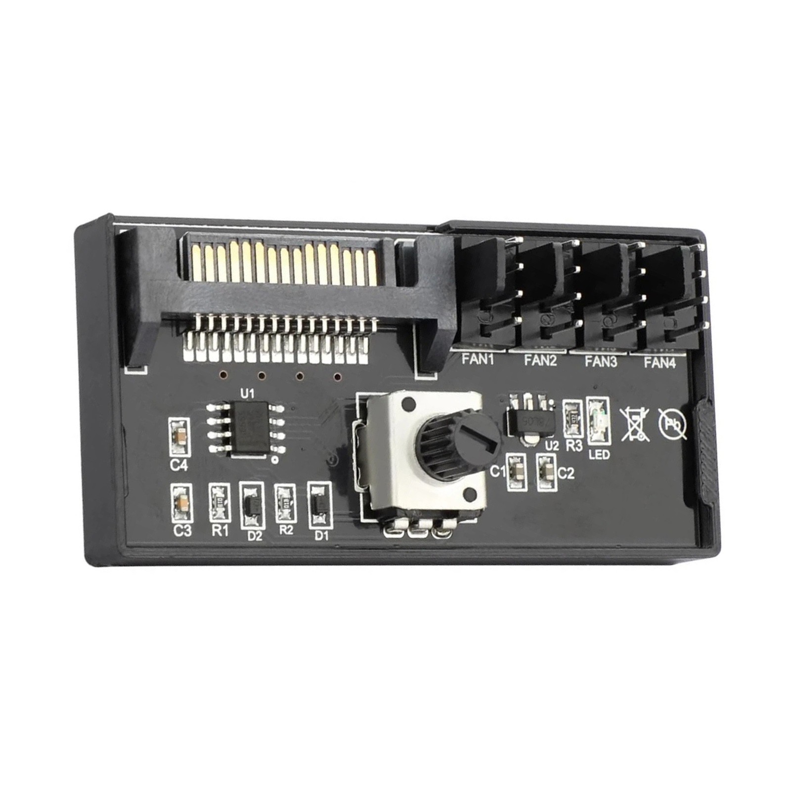 4 Port PWM Fan Controller Hub SATA Powered 12V 60W Adjustable PC Cooling System