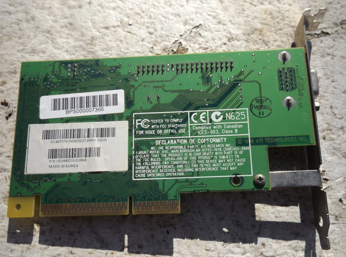 ATI Rage Pro Turbo AGP Graphics Card 1998 PN: 109-49800-11 Chipset 215R3BUA33