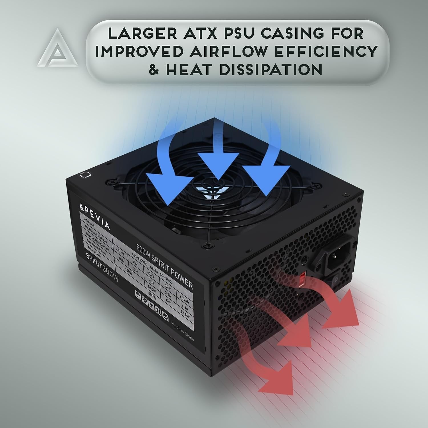 Powerful 600W Spirit ATX PSU with Dual-Core Support & Black Sandblasted Casing