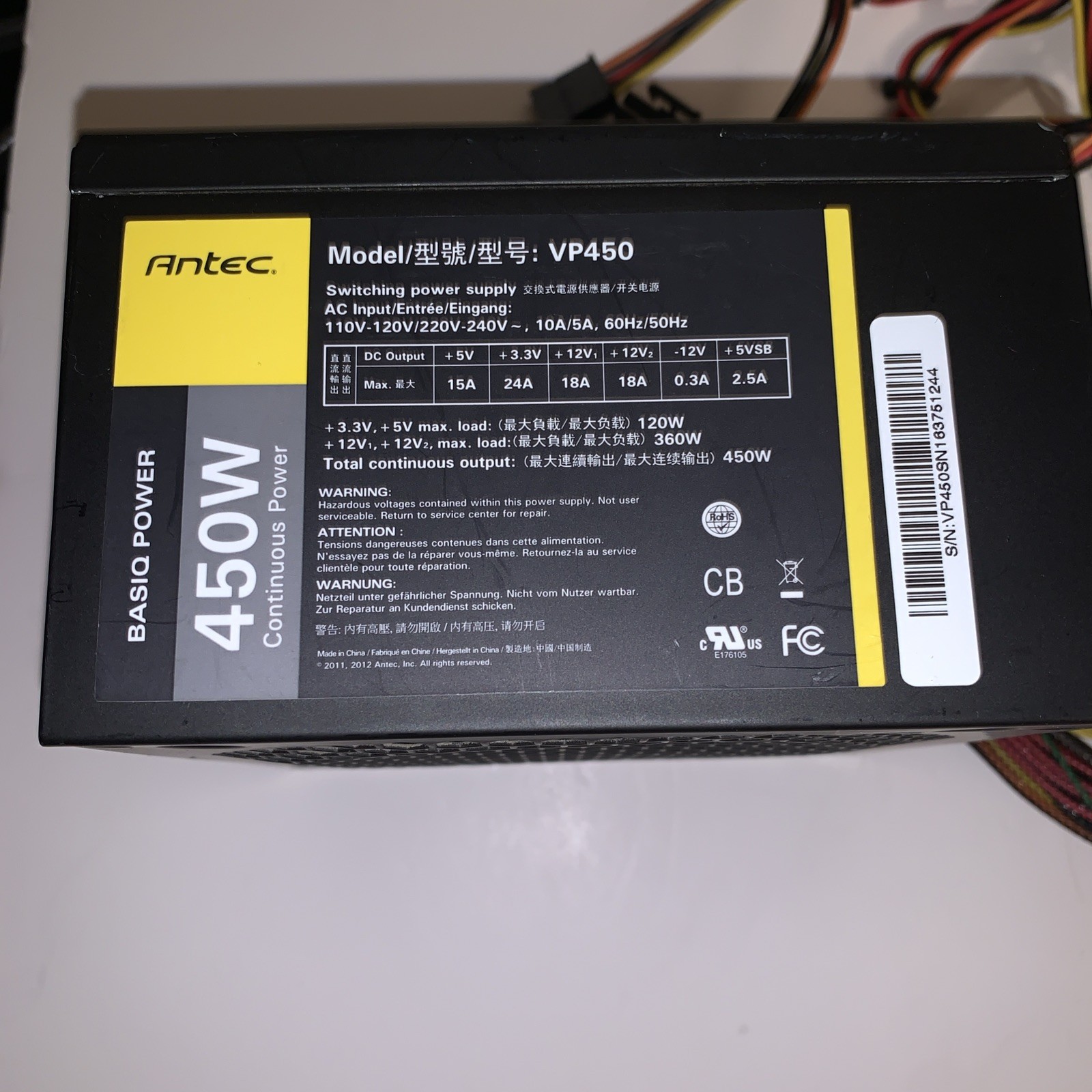ANTEC Basiq Power Model: VP450 Desktop Computer Tower Power Supply 450W