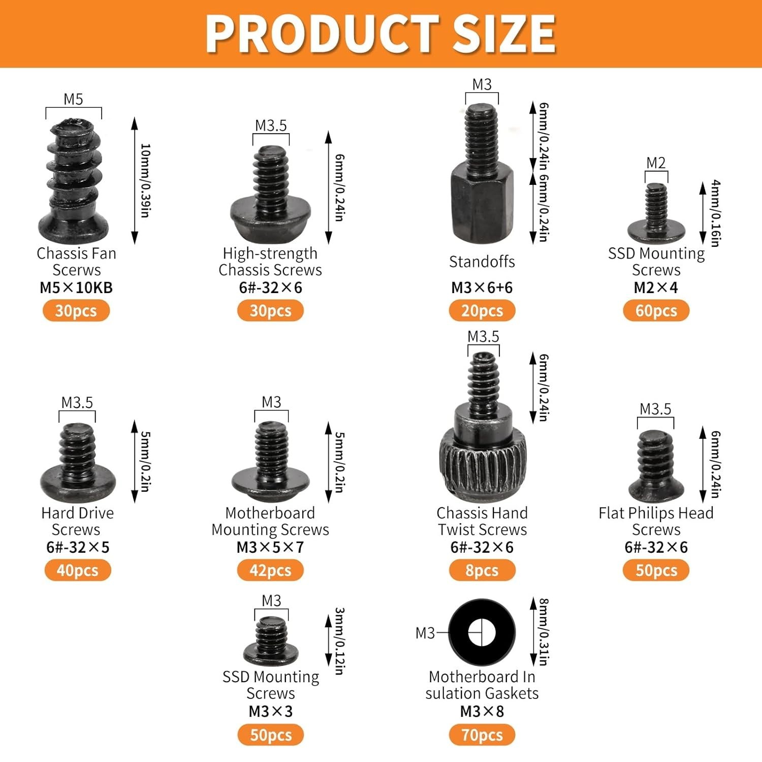 400Pcs Premium Computer Screws Kit Motherboard SSD Hard Drive PC Fan Screws