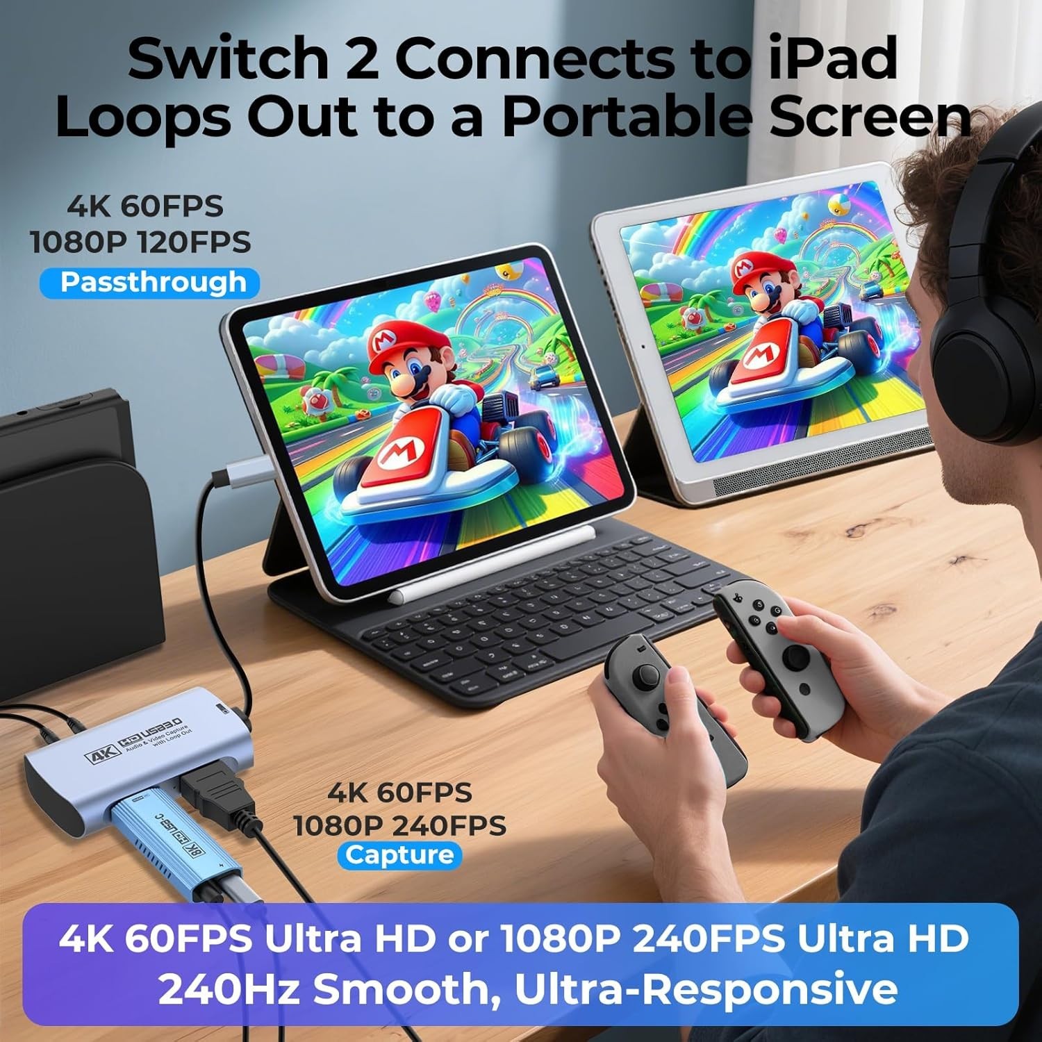 4K@60FPS Capture Card for Streaming, 2K@144FPS USB 3.0 HDMI to USBC Camera Vi…