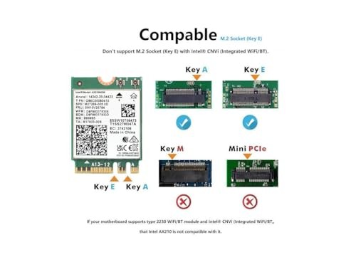 WiFi 6E AX210 NGW Wireless Card, Expand to Tri-Band 6GHz/5GHz/2.4GHz M.2 NGFF