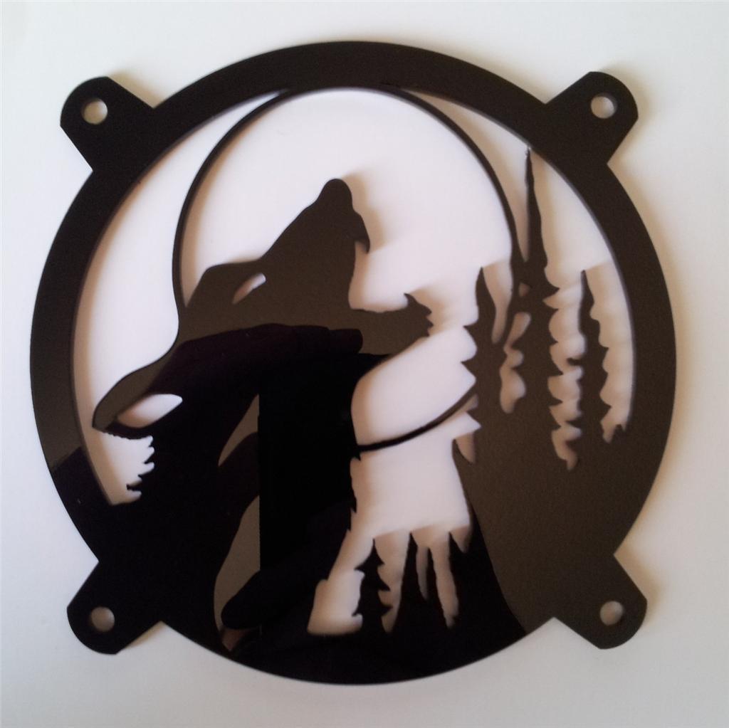 Custom 140mm HOWLING WOLF Computer Fan Grill Gloss Black Acrylic Cooling Cover