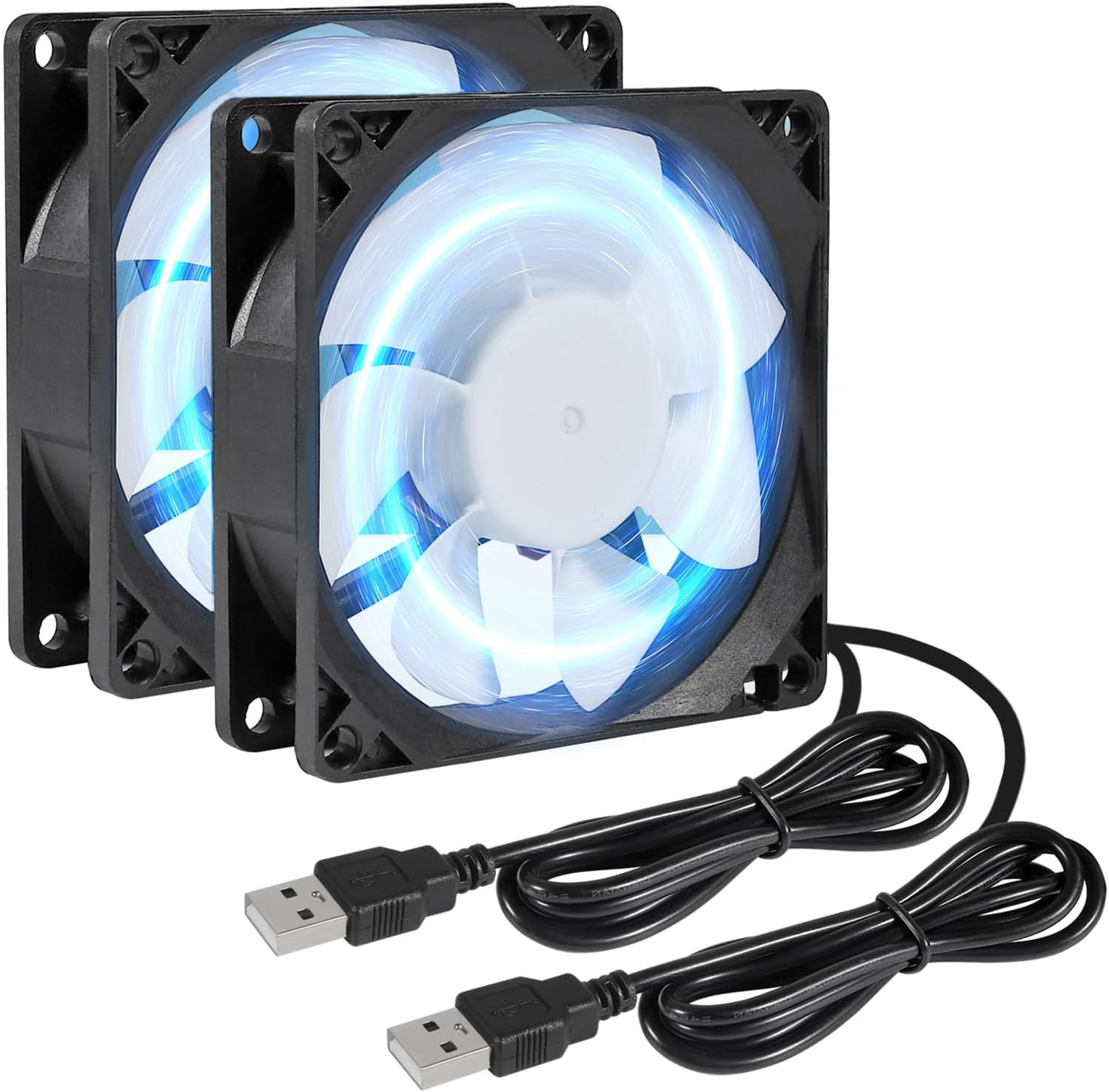 2Pcs 80Mm/3.15Inch DC 5V Computer Case Fan 80X80X25Mm USB 8025 Blue LED Power Co