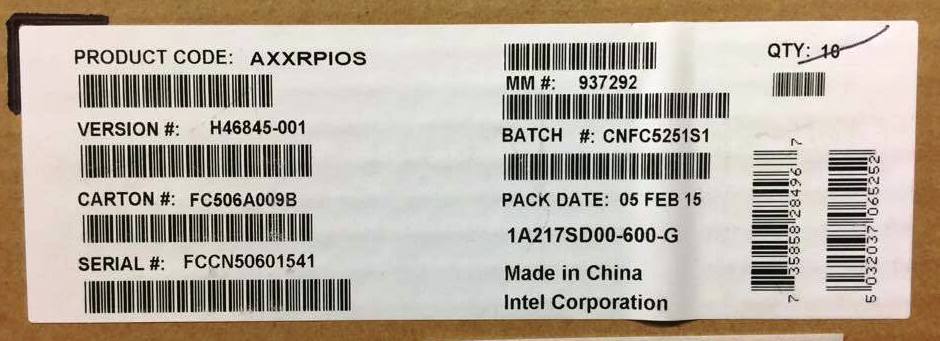 Intel AXXRPIOS I/O Shield Spare. New Bulk Packaging