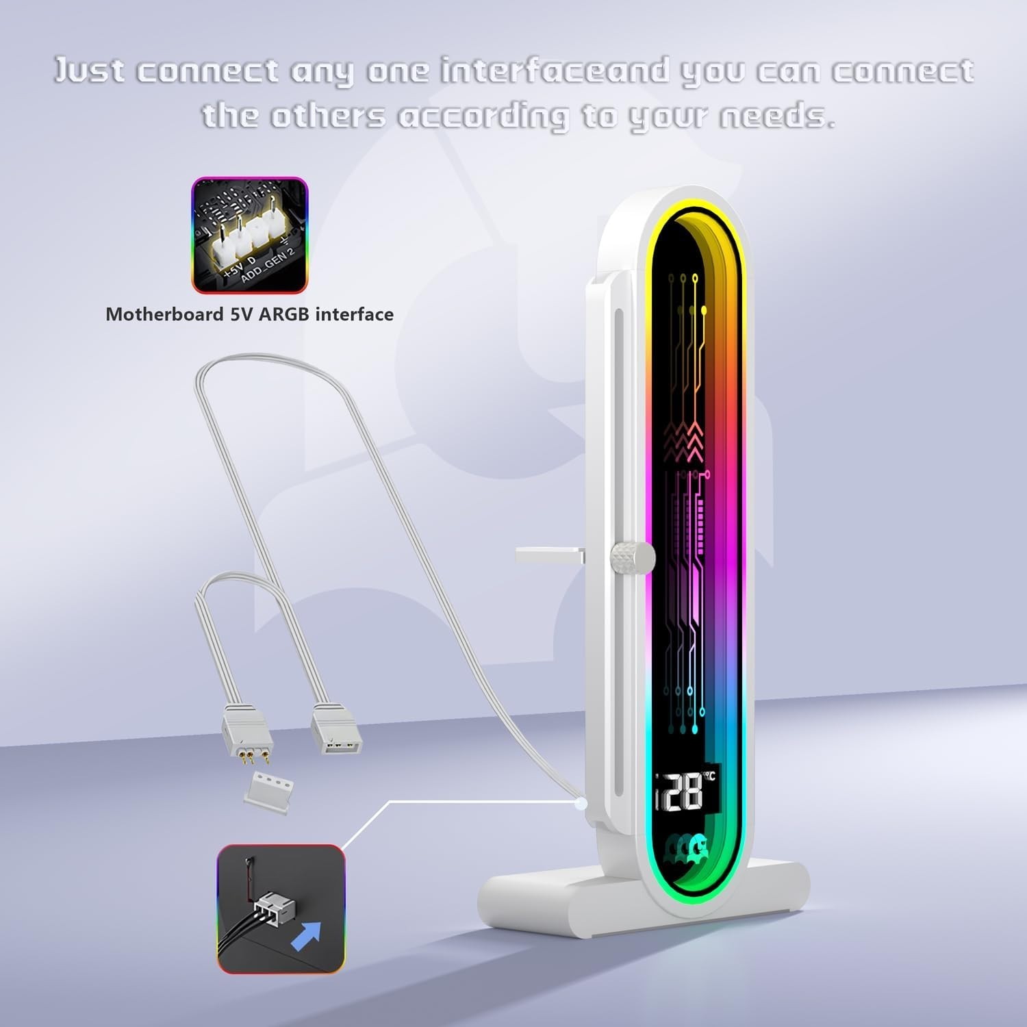 Universal Height Adjustable ARGB GPU Support Bracket with Ambient Temp Monitor