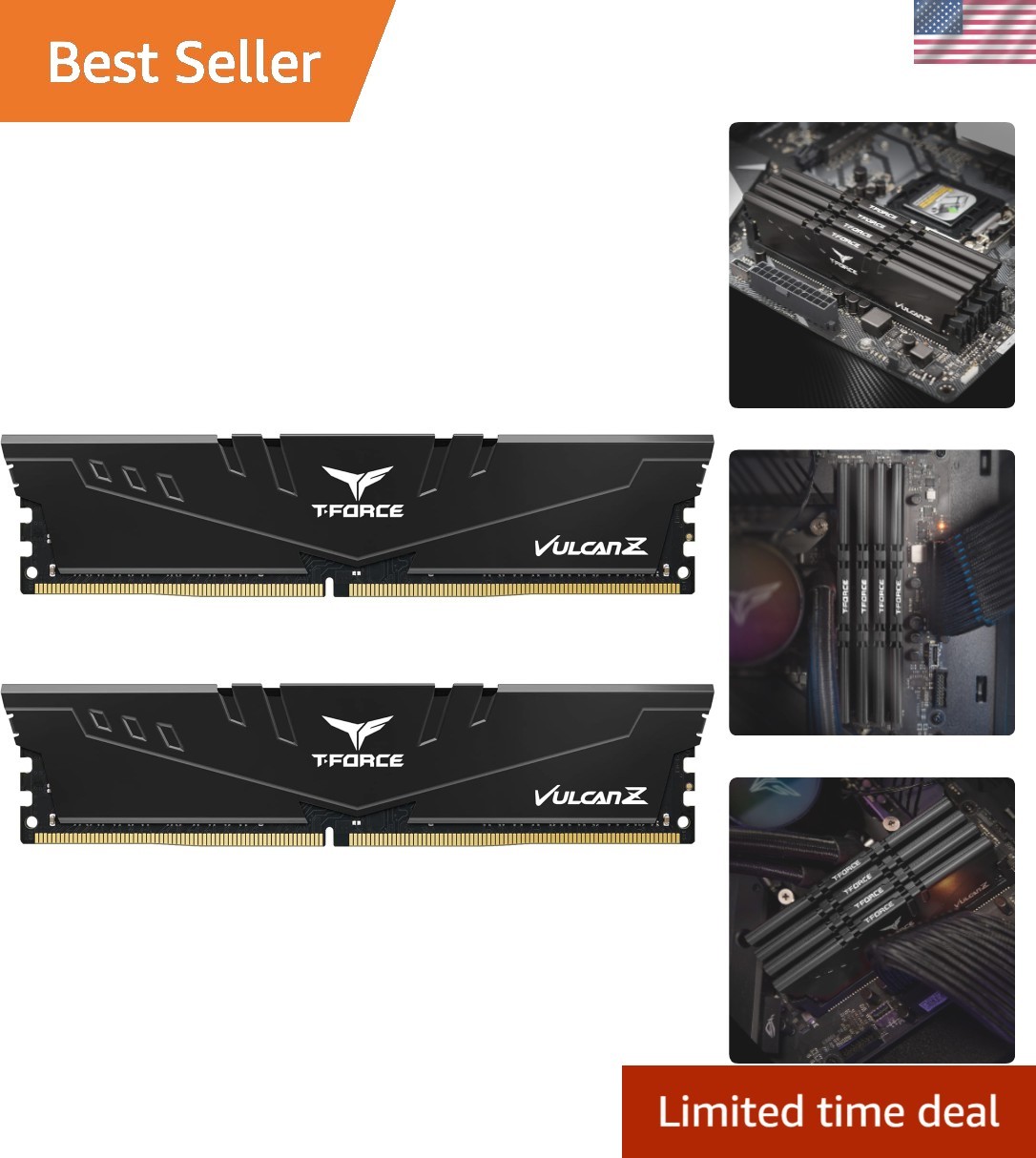 T-Force Vulcan Z Black RAM Kit 16GB (2x8GB) 3200MHz – Ultimate Gaming Memory