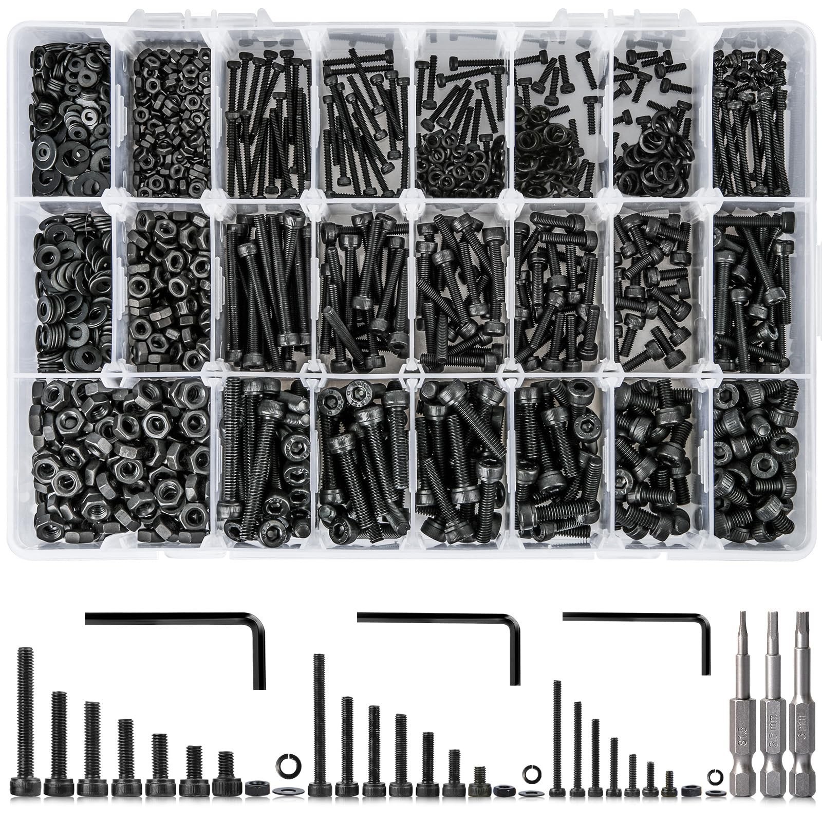 Hex Socket Metric Bolt Assortment, 1713Pcs M2 M3 M4 | 21 Sizes 4mm–30mm Le