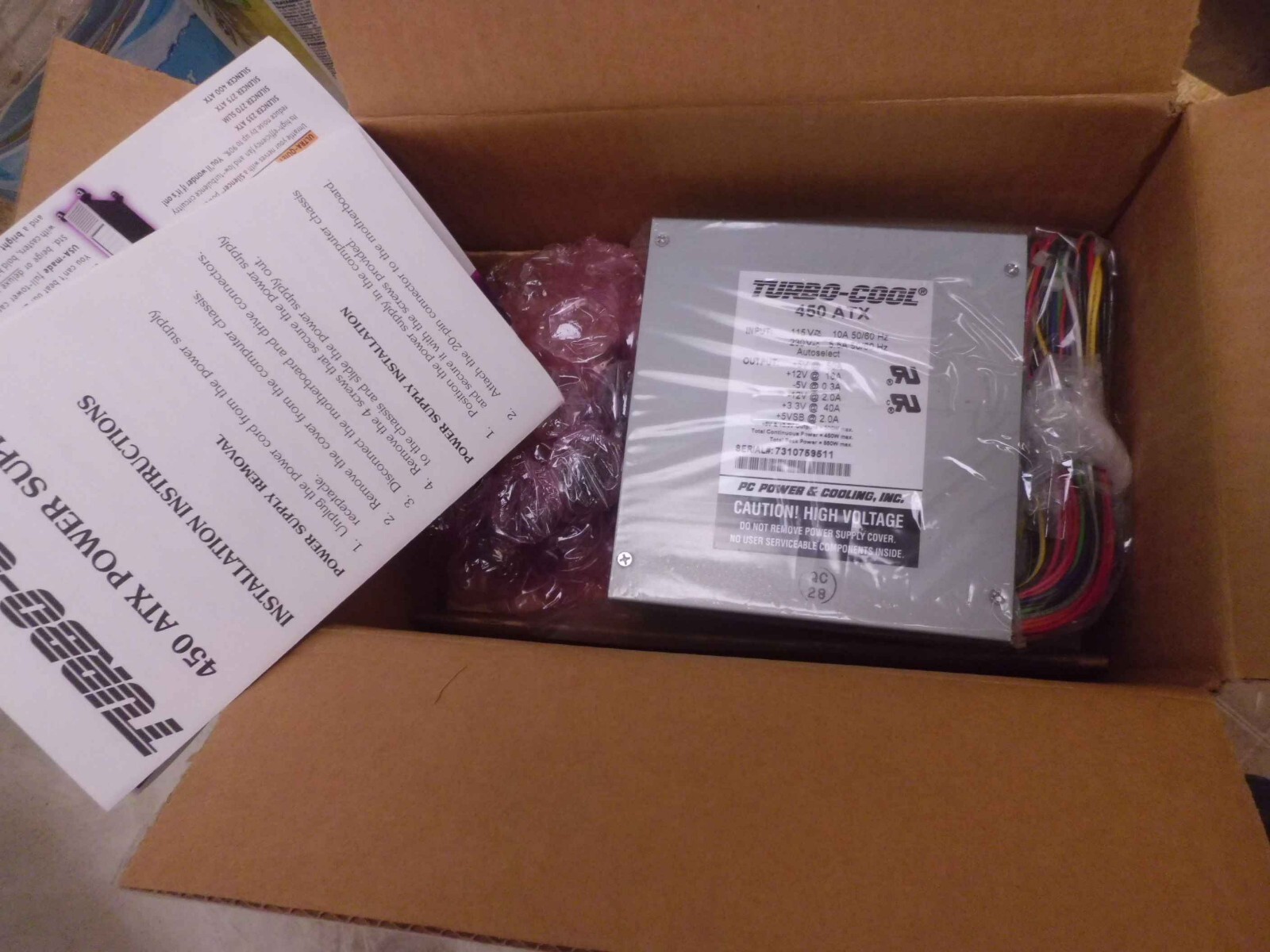 450ATX PC POWER AND COOLING TURBO COOL 450 WATT ATX POWER SUPPLY TURBO-COOL