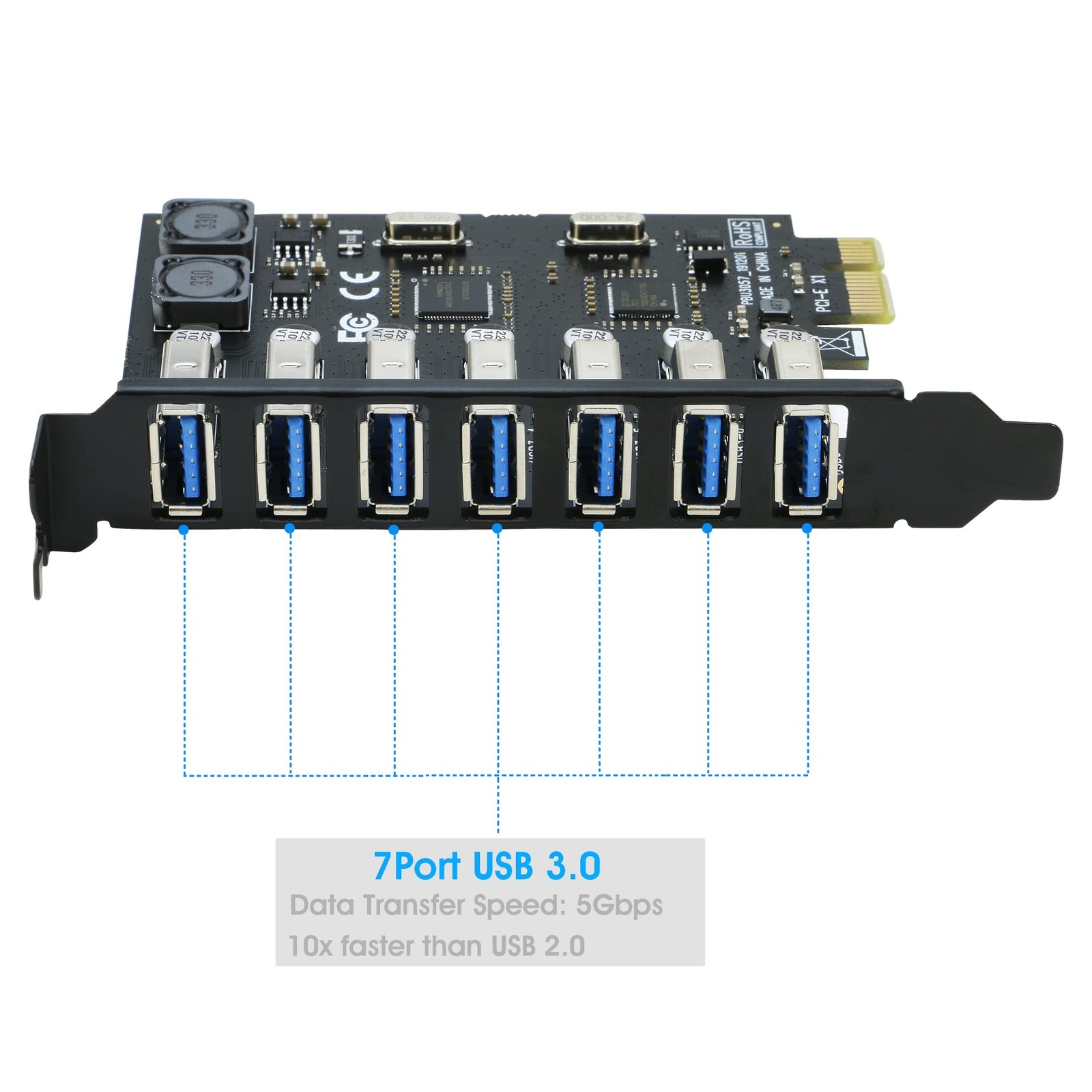 USB 3.0 PCI-e Expansion Card 7Port RIITOP PCI-e x1 to USB 3.0 HUB Adapter 5Gbps