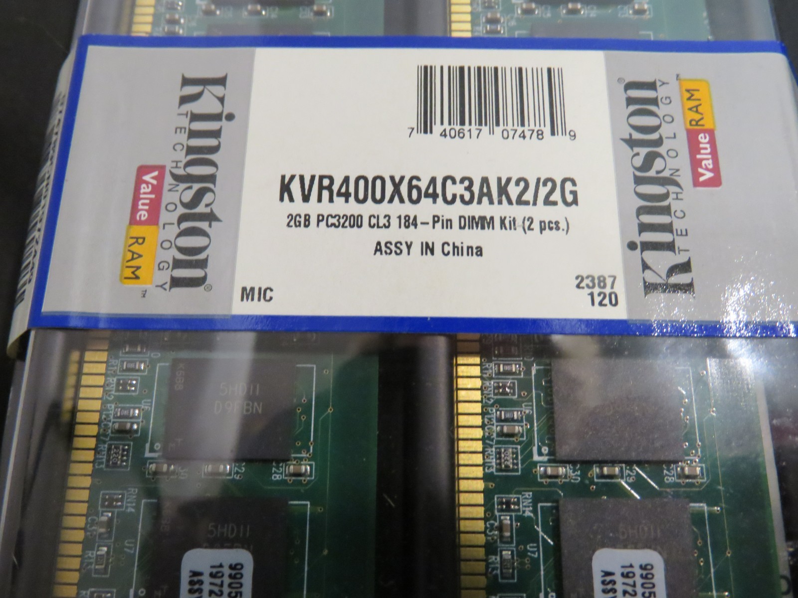 Kingston ValueRAM 2GB PC-3200 184-Pin DIMM Kit KVR400X64C3AK2/2G