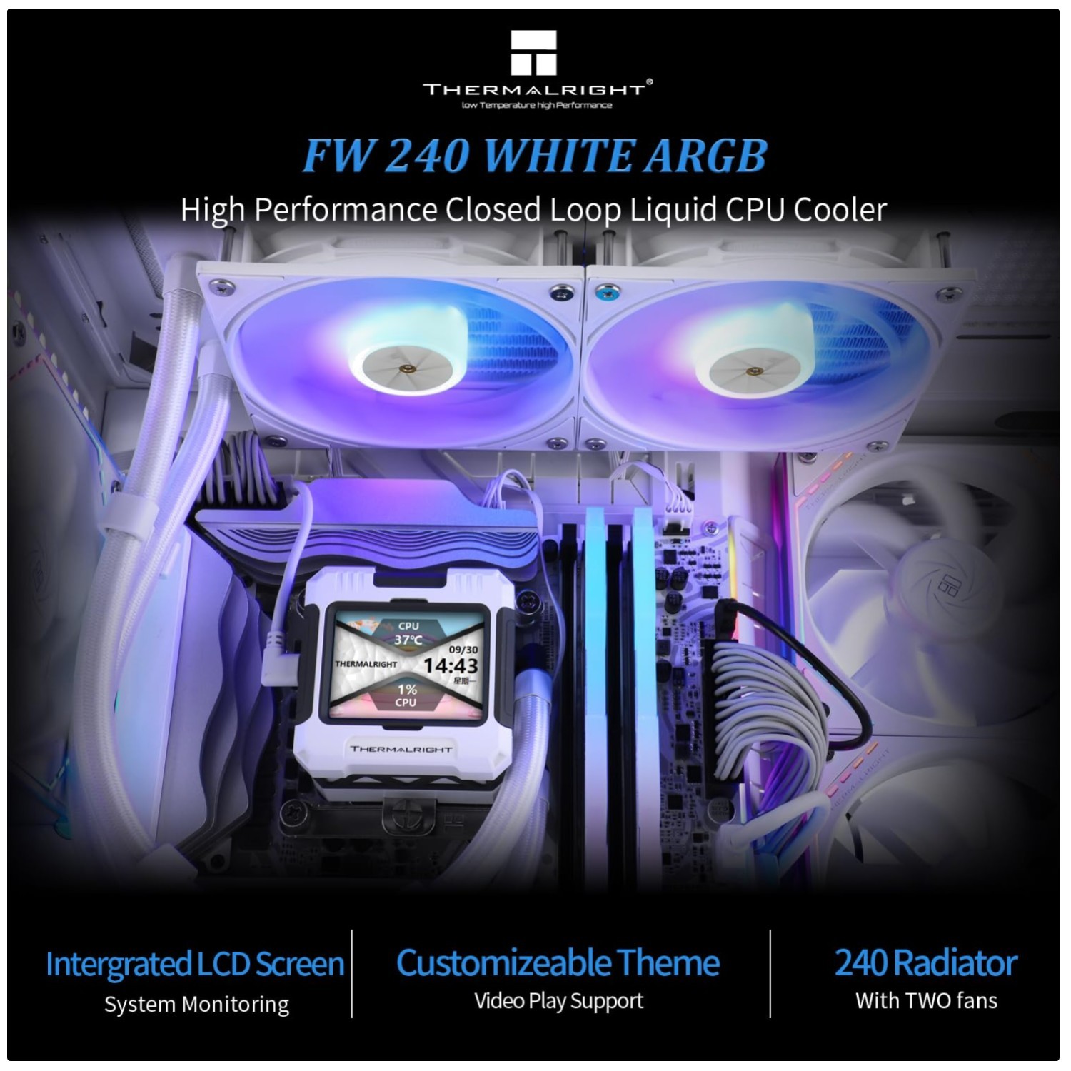 High Heat Dissipation CPU Water Cooler with LCD Screen