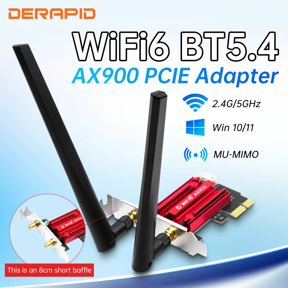 Dual Band WiFi 6 AX900 Bluetooth 5.4 PCI-Express Wireless Adapter 8cm Low Bracke
