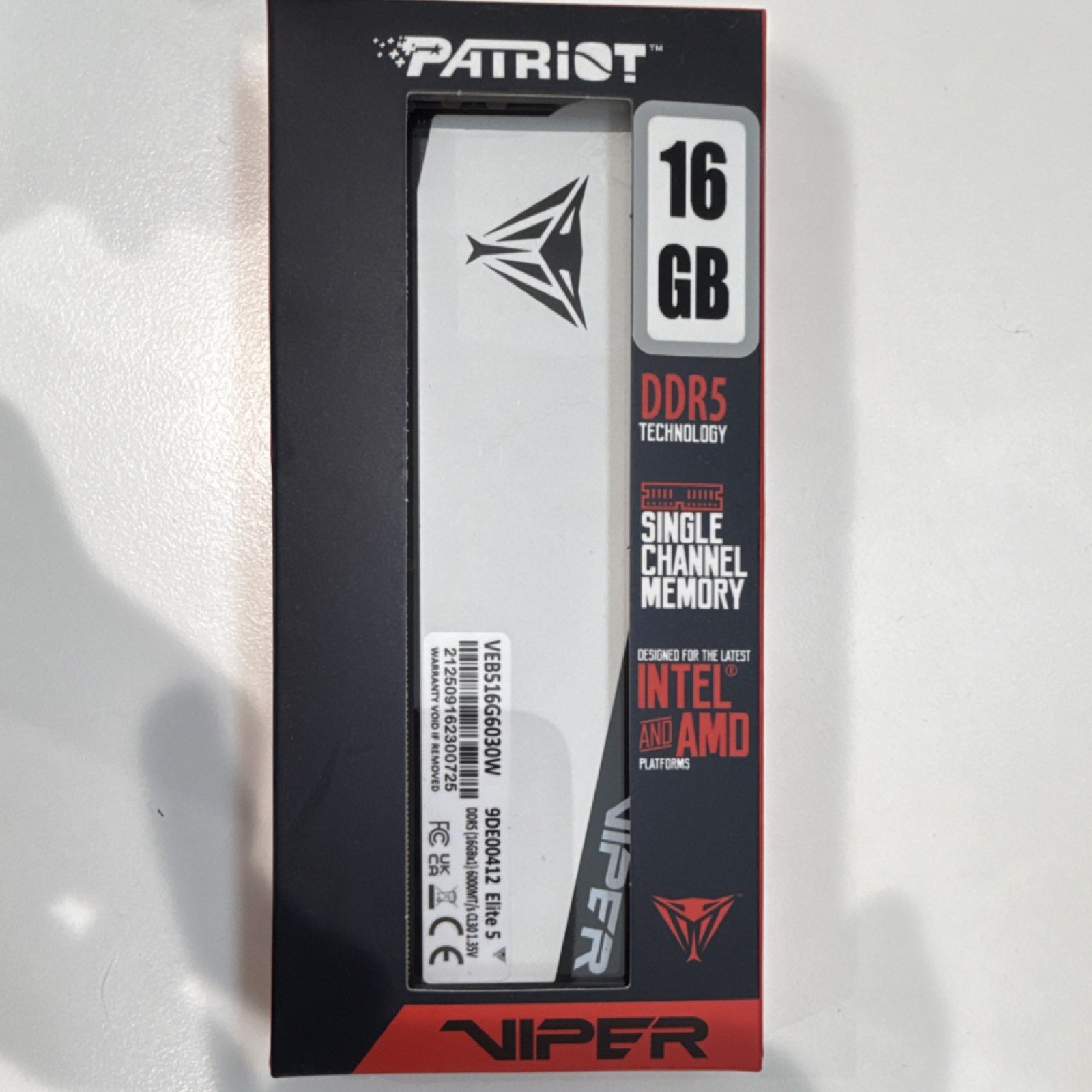 Patriot Viper Elite 5 DDR5 16GB 6000MT/s Single Channel Memory VEB516G6030W