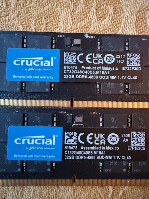 Crucial 32GB DDR5 4800MHz 1x32GB Laptop RAM SODIMM CT32G48C40S5
