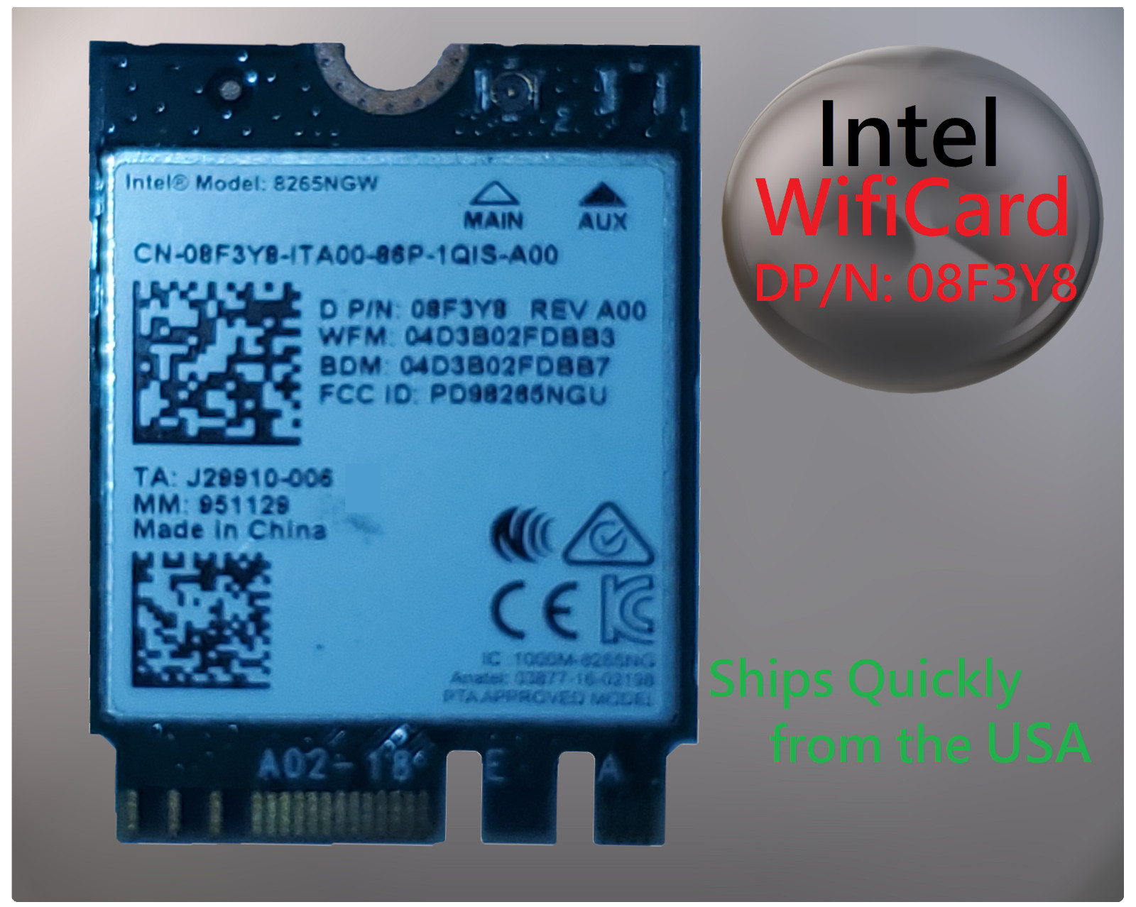 Dell Wireless Card 8265NGW NGFF Dual Band 802.11ac 867Mbps Bluetooth 4.2