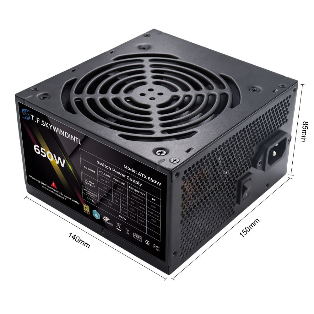 Gaming 650W Power Supply 80 Plus Gold Non Modular ATX PC Case PSU Components