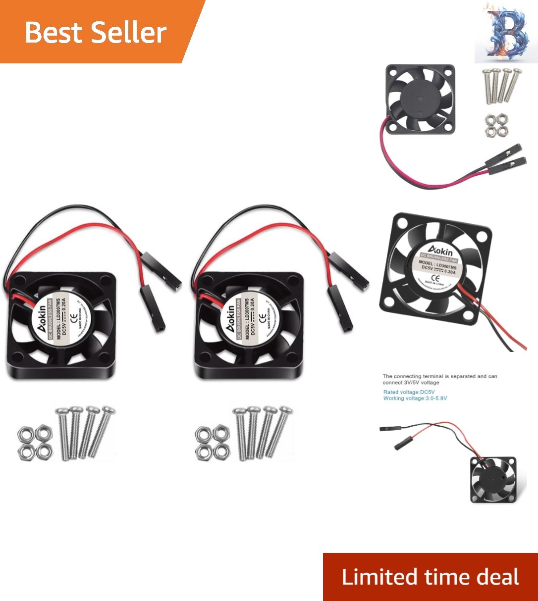 Quiet 2-Piece 30mm Cooler Fans for Raspberry Pi 3/4 – Smart Heat Management