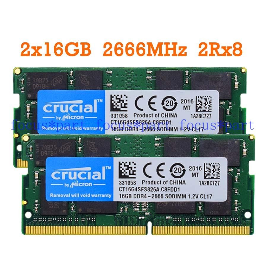 Crucial 32GB=2x16GB Ram DDR4 2666 MHz PC4-21300 SO-DIMM Laptop Memory 260-Pin
