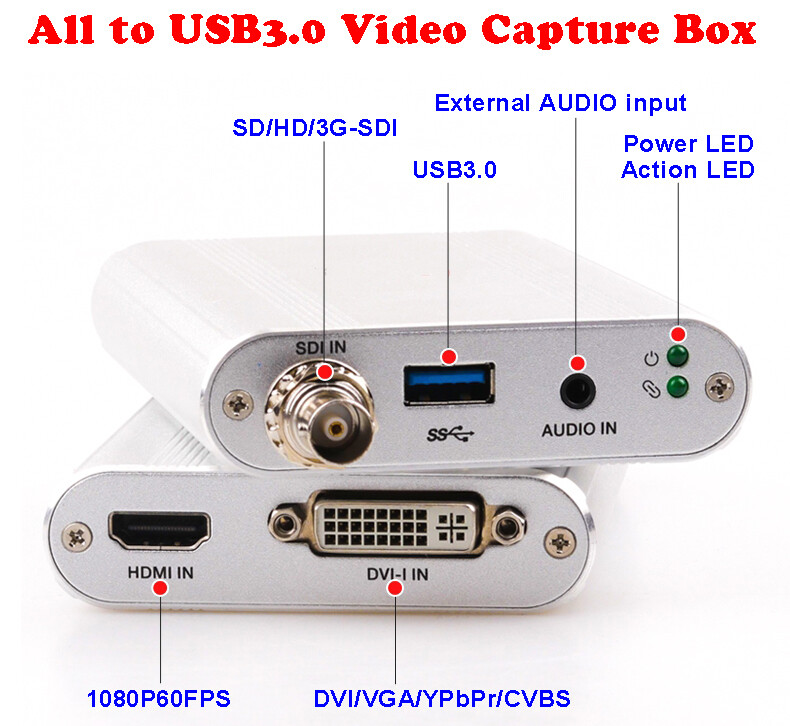 All (HDMI SDI VGA DVI AV YPbPr) to USB3.0 Video Capture Box,UVC,VLC OBS,Potplaye