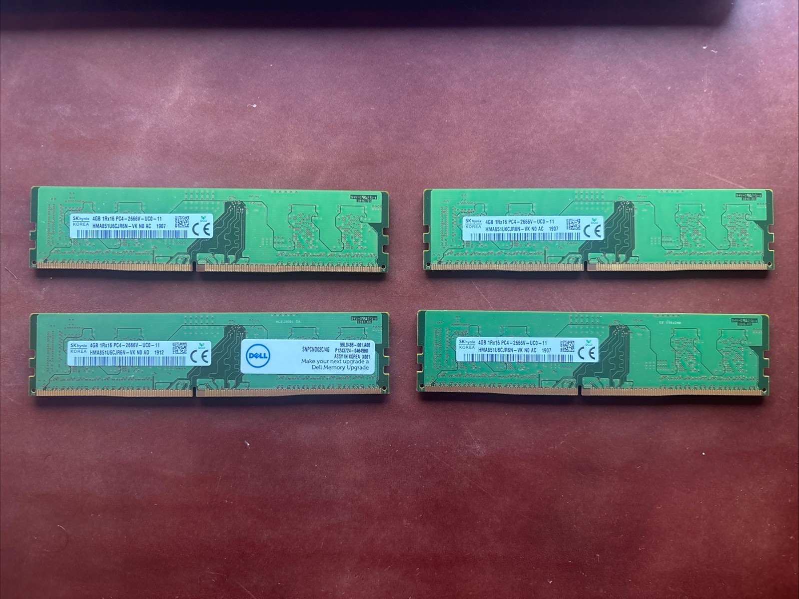 SK Hynix 4GB DDR4 1Rx16 PC4-2666V-UC0 Desktop Memory HMA851U6CJR6N-VK (LOT OF 4)