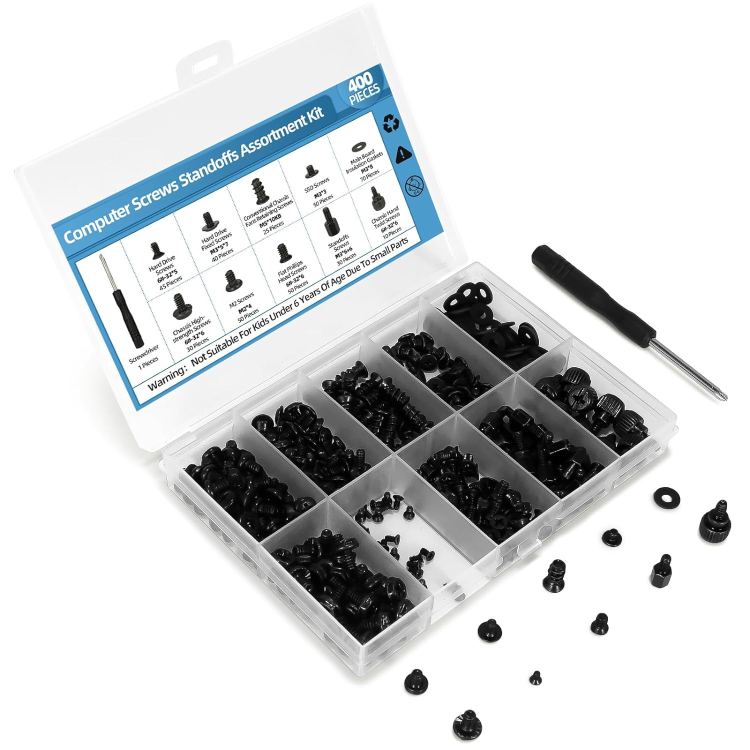 400PCS Computer Screws Assortment Kit with Screwdriver Motherboard Standoffs …
