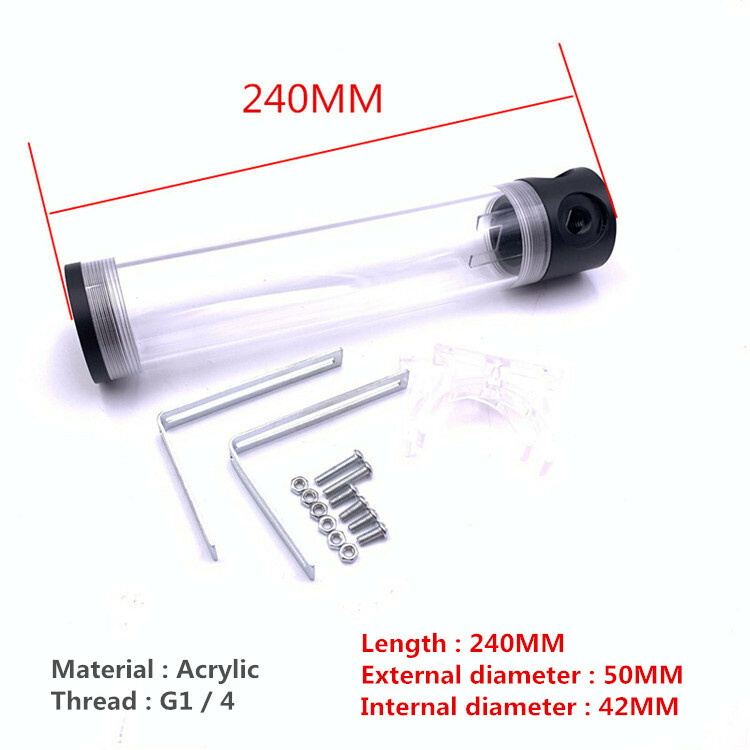 Computer water-cooled acrylic cylindrical water tank 240MM*50MM Side 4 holes