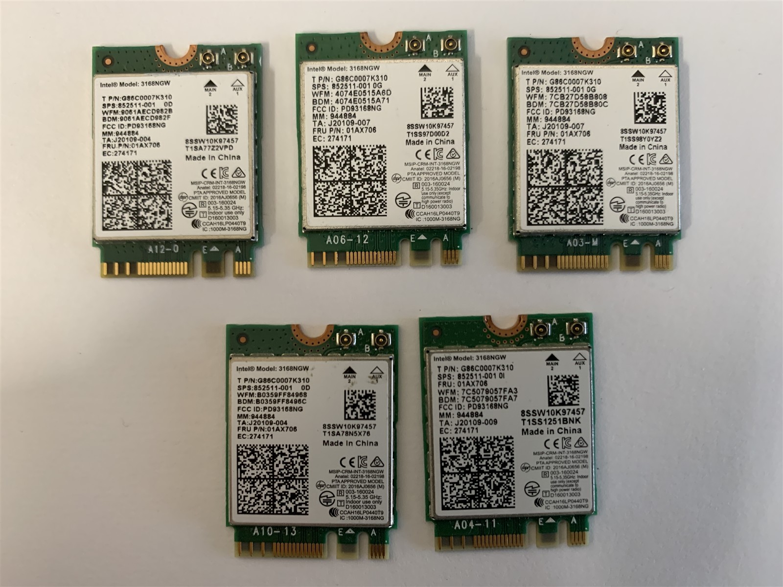 Lot of 5 – Intel Dual Band Wireless-AC 3168NGW WLAN WiFi Card