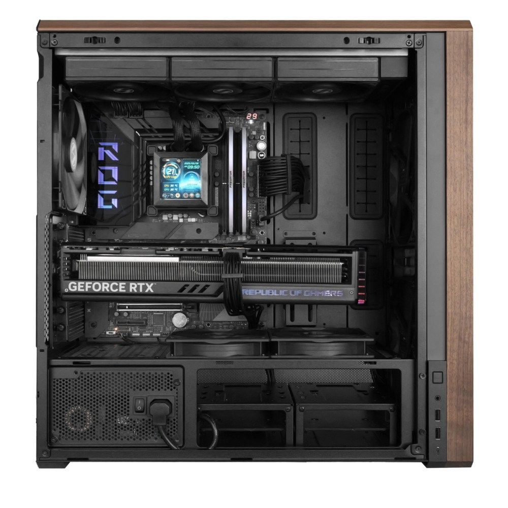 Lian Li LANCOOL 217 Genuine Walnut Wood LAN217X Mid-Tower ATX Case Black