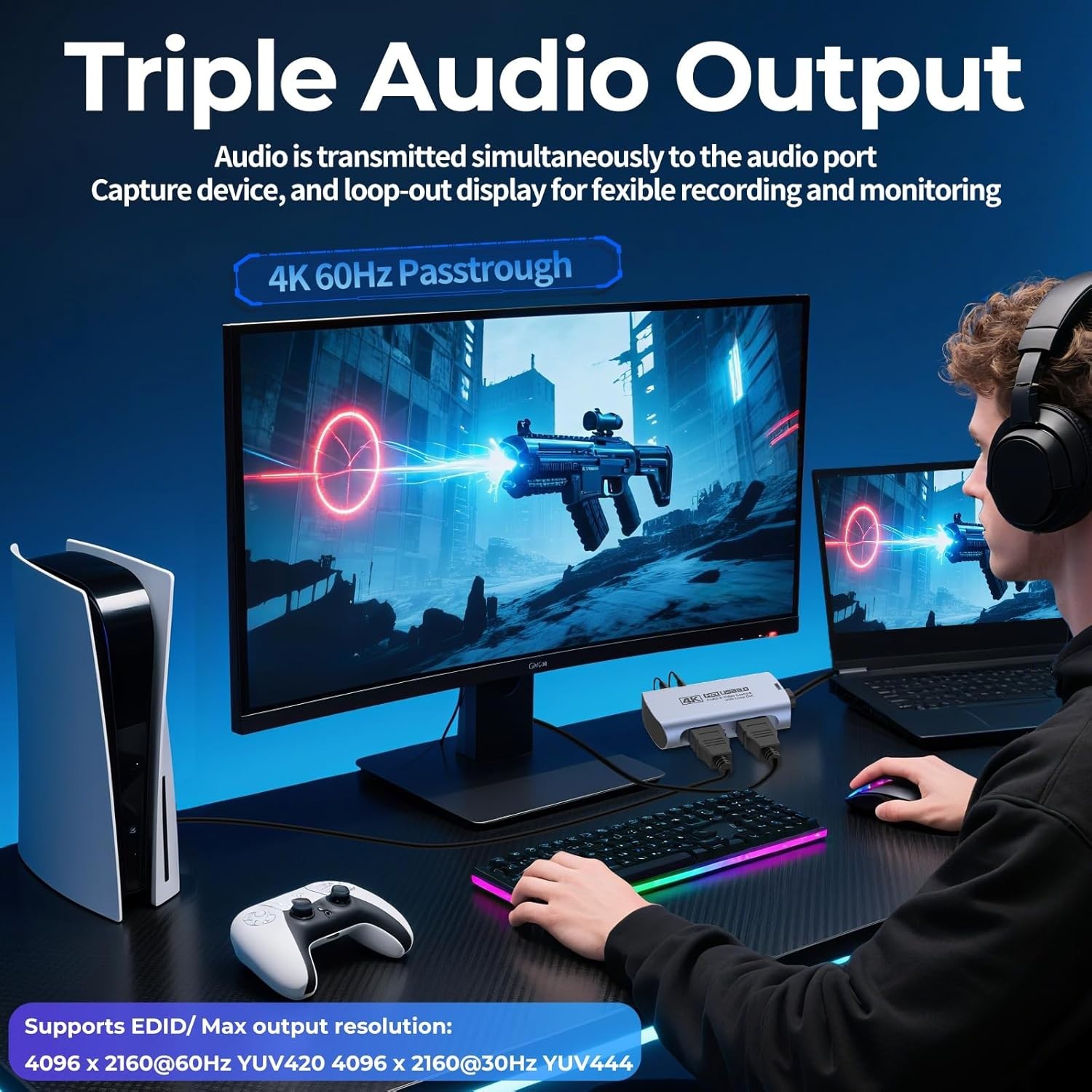 4K@60FPS Capture Card for Streaming, 2K@144FPS USB 3.0 HDMI to USBC Camera Vi…