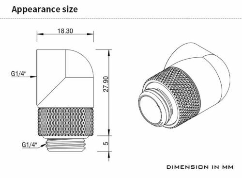Barrow 90 Degree Angle G1/4″ Rotary Fitting Adapter Swivel for Water Cooling