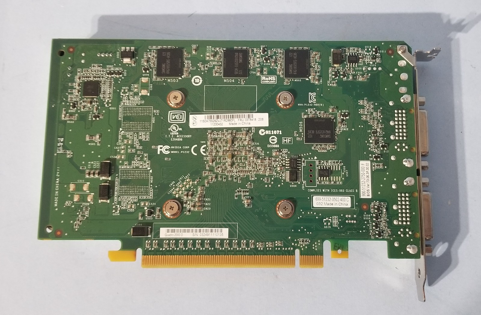 Nvidia Quadro 2000D 1GB GDDR5 128 BIT PCI-E 2 x DVI Video Card IBM 03T8418