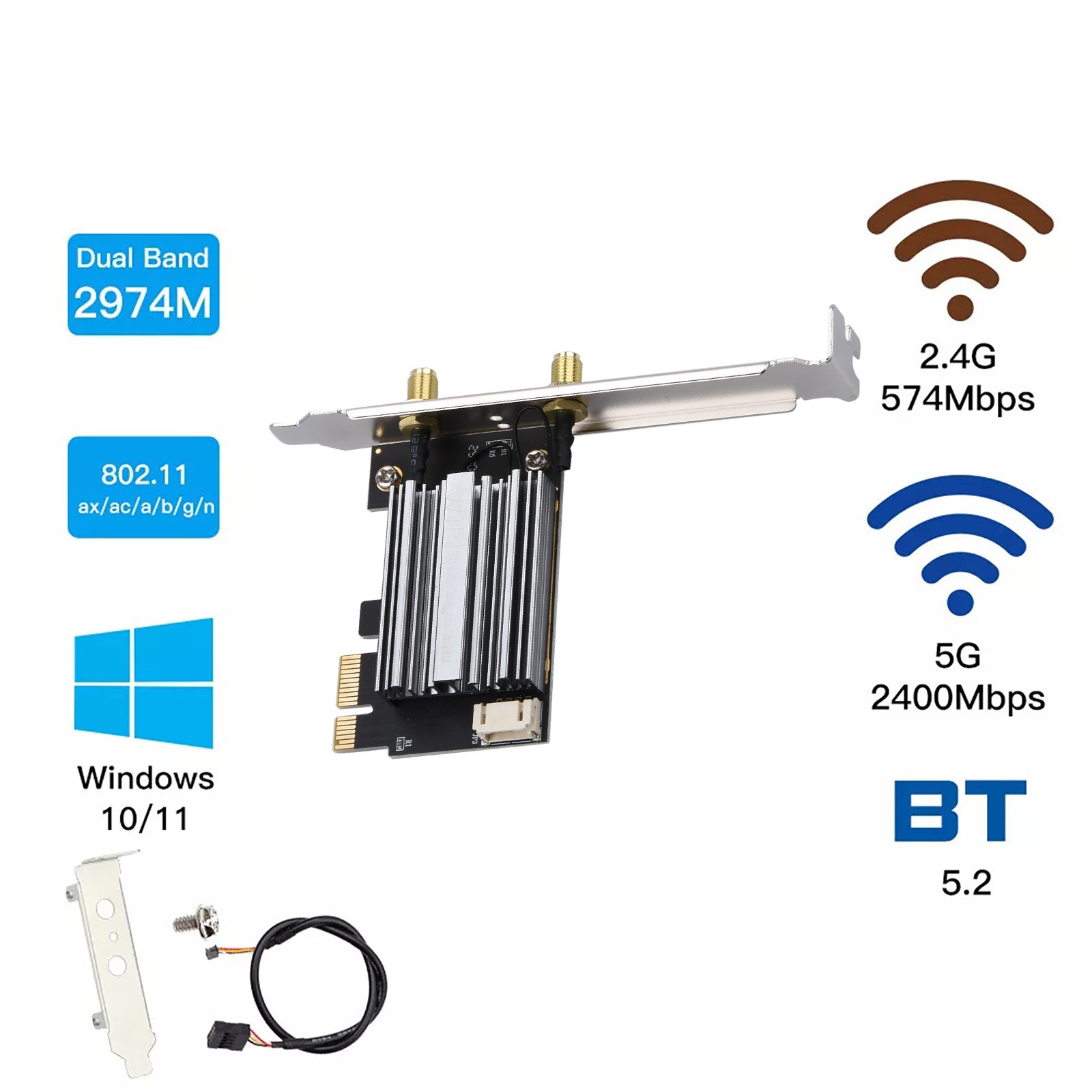 AX3000 Chipset PCIe WiFi 6 For Intel AX200 WiFi Card WiFi Bluetooth PC Adapter