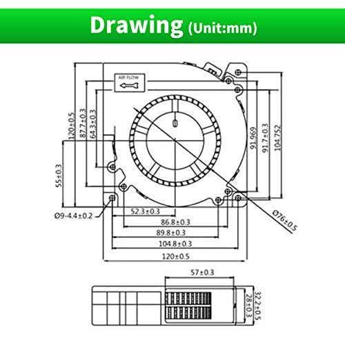 120 mm × 32 mm 12V Brushless Squirrel Cage Centrifugal Blower Fan,High 12v 2pin