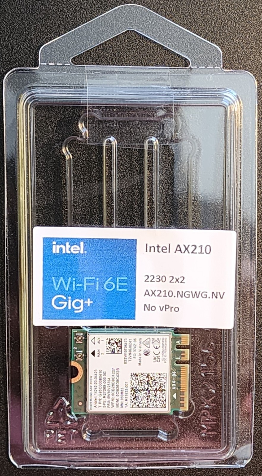 Intel WiFi 6E AX210 M.2 2230 2X2 AX Bluetooth 5.2 NO VPRO AX210.NGWG.NV Wifi 6E