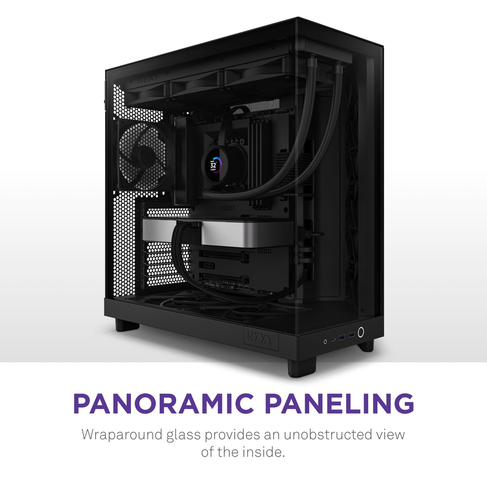 H6 Flow Black Computer Chassis Compact Design Glass Panels 3 Fans Cooling System