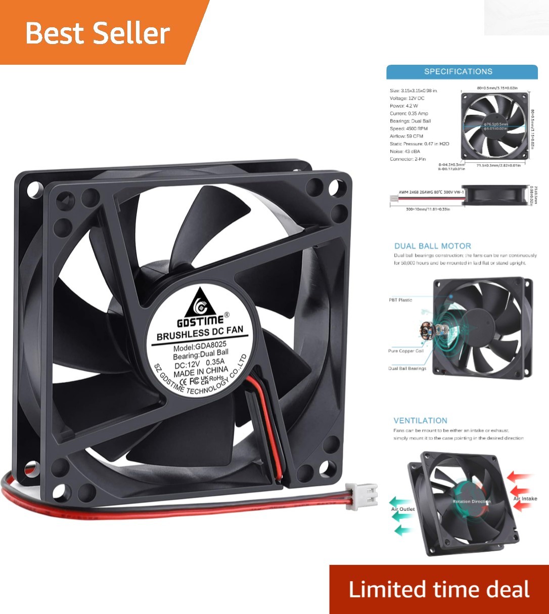 High Speed 4500RPM 80mm Brushless DC Cooling Fan – Low Noise & Powerful Airflow